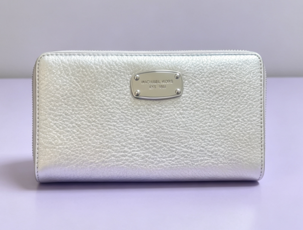 Michael Kors Silver Metallic Leather Clutch